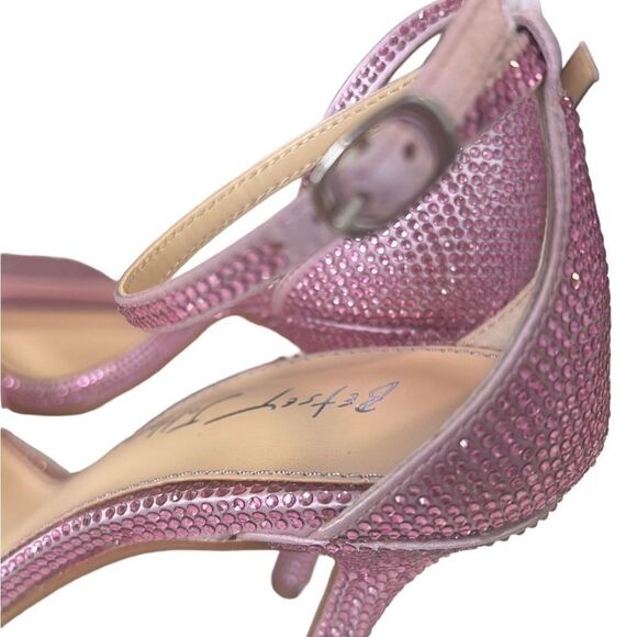 Betsey Johnson Pink Rhinestone Square Toe Ankle Strap Stiletto Heels Sz 7.5 - Picture 3 of 12